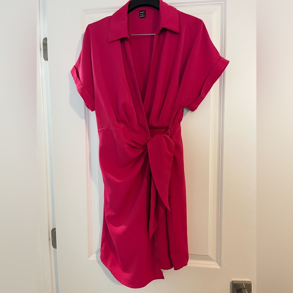 SHEIN hot pink batwing sleeve knot tie dress size S - washed but never worn